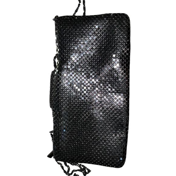 Women's Chain Mail Evening Bag Black Metal Chain Shoulder Strap Vintage - Picture 4 of 7